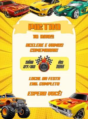 Convite de Aniversário Carros de Corrida para Editar Online