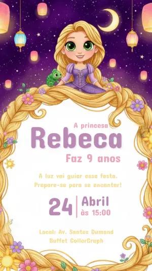 Convite de Aniversário Rapunzel Enrolados Digital para Editar