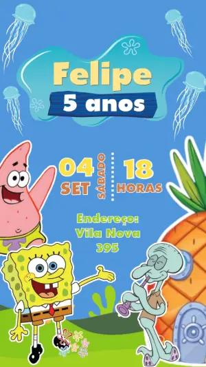 Convite de Aniversário Bob Esponja para Editar