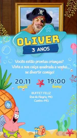 Convite Animado Bob Esponja: Vídeo de Aniversário para Editar