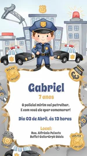 Convite de Aniversário Policial para Editar Online e Imprimir
