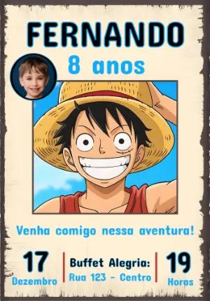 Convite de Aniversário One Piece Estilo Procurado Editável
