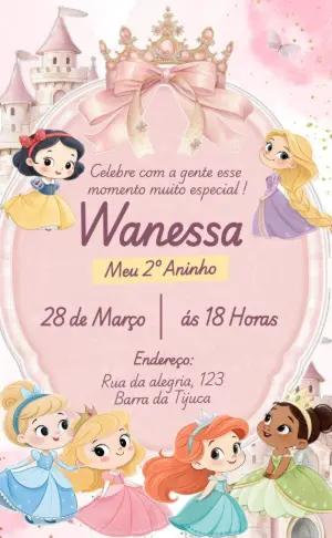 Convite Aniversário Princesas Delicado Rosa para Editar