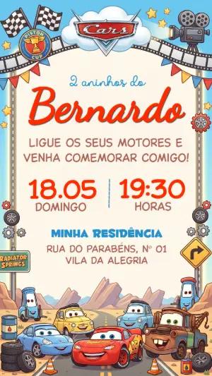Convite de Aniversário Infantil Carros para Editar Online