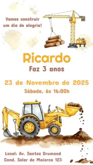 Convite Animado Aniversário Construção para Editar Online