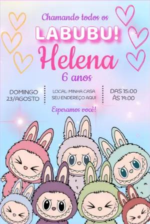 Convite Aniversário Labubu com Personagens Fofos para Editar