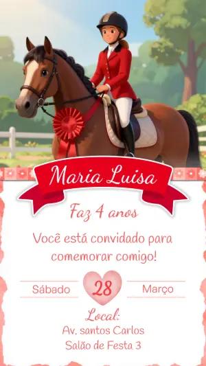 Convite de Aniversário Hipismo Menina Modelo Editável
