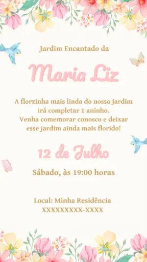 Convite de Aniversário Jardim Encantado Floral para Editar