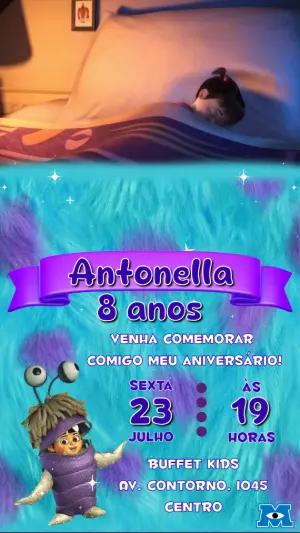 Convite Animado Aniversário Monstros SA para Editar Online