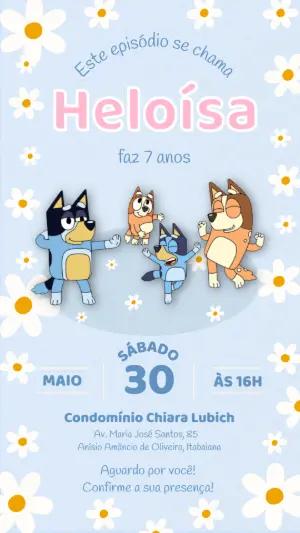 Convite de Aniversário Infantil Bluey e Bingo Modelo Editável