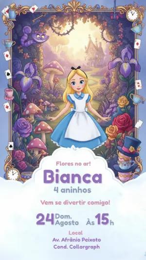 Convite Digital Mágico Alice no País das Maravilhas para Editar