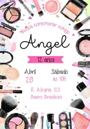 Convite de Aniversário Maquiagem Aquarela para Editar