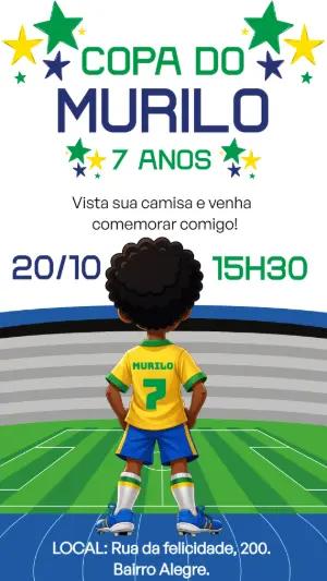 Convite de Aniversário Futebol Copa Menino Afro Editável