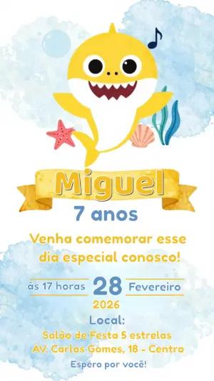 Convite Digital Aniversário Infantil Baby Shark para Editar