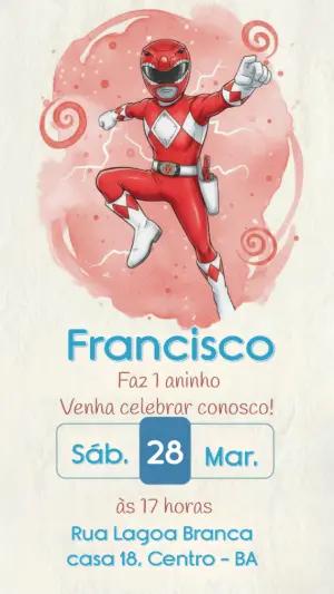 Convite Digital Power Ranger Aquarela Editável para Aniversário