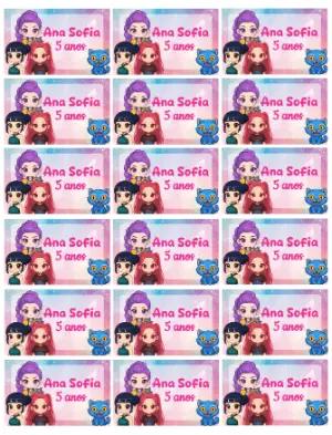 Adesivo Editável de Aniversário K-pop com Guerreiras Chibi
