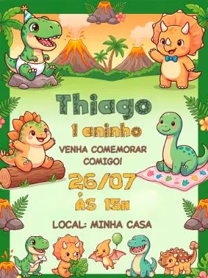 Convite de Aniversário Dinossauro Baby Fofo para Editar