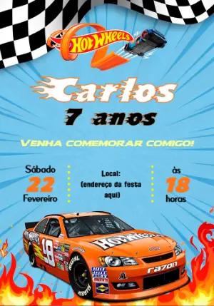 Convite de Aniversário Hot Wheels com Carros de Corrida Editável