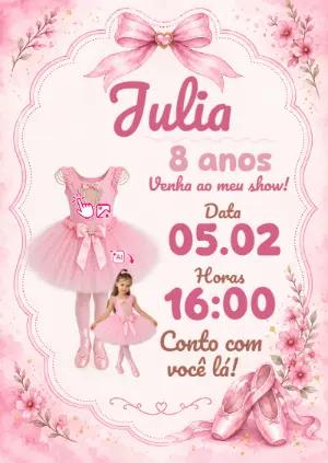 Convite Aniversário Bailarina Editável: Vire a personagem com IA!