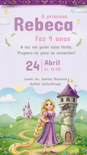 Convite Digital Aniversário Infantil Rapunzel Editável