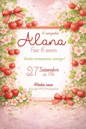 Convite de Aniversário Tema Cerejinha Delicado para Editar