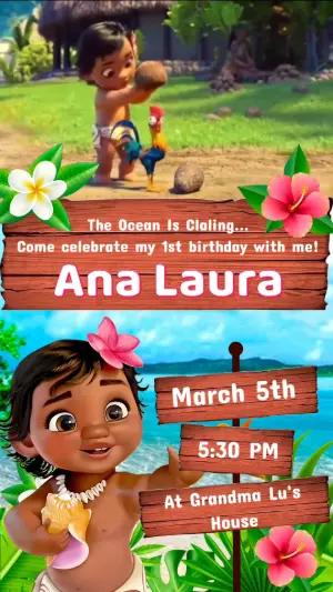 Animated Baby Moana Birthday Video Invitation Template