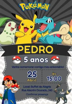 Convite Digital Pokémon Infantil para Editar e Enviar