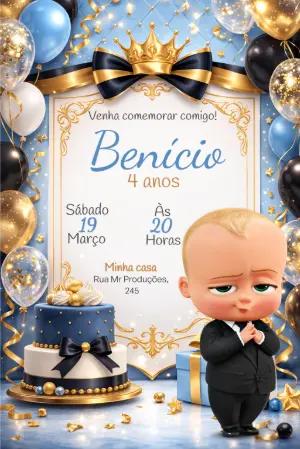 Convite Digital Aniversário Poderoso Chefinho Realeza Editável