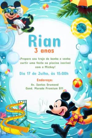 Convite de Aniversário Mickey na Piscina para Editar Online