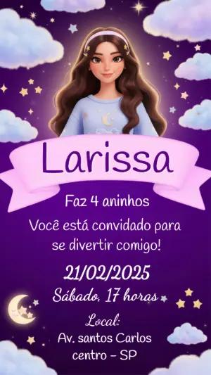 Convite Digital Aniversário Menina Sonhos e Estrelas para Editar