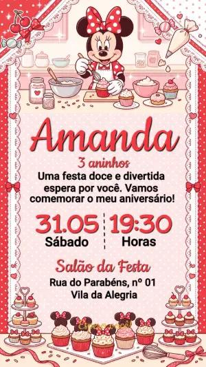 Convite de Aniversário Confeitaria da Minnie Vermelha Editável