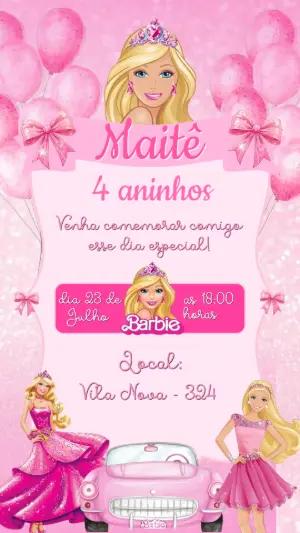 Convite de Aniversário Barbie Princesa Rosa para Editar
