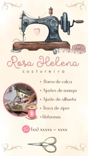 Cartão de Visita Costureira Aquarela para Editar e Imprimir