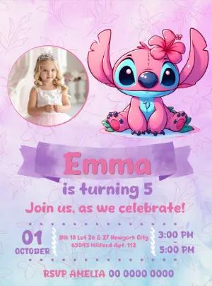 Angel Themed Birthday Invitation with Photo | Editable Template