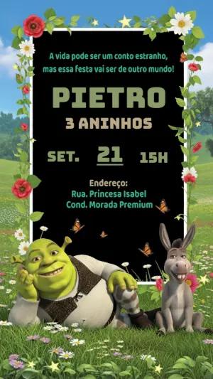 Convite de Aniversário Shrek com Personagens para Editar