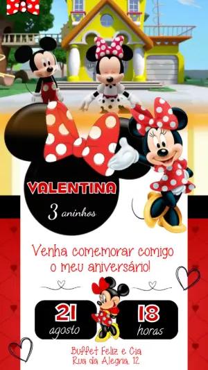 Convite Animado Minnie Vermelha: Aniversário Infantil para Editar