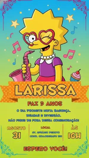Convite de Aniversário Lisa Simpson Musical para Editar