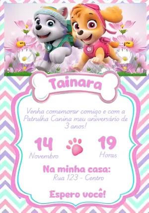 Convite Aniversário Patrulha Canina Skye e Everest para Editar