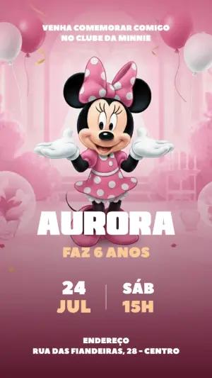 Convite de Aniversário Minnie Rosa Modelo Digital para Editar