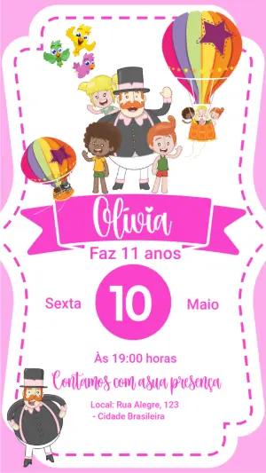 Convite de Aniversário Mundo Bita Rosa para Editar