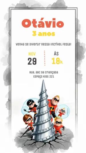 Convite de Aniversário Os Incríveis para Editar Online