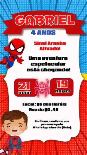 Convite de Aniversário Homem-Aranha Infantil para Editar