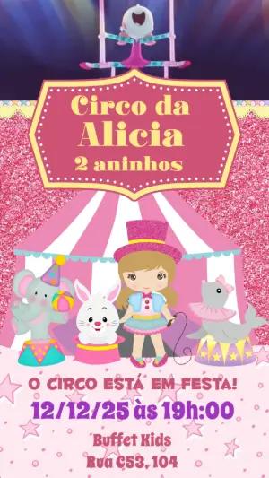 Convite Animado Aniversário Circo Rosa para Editar Online