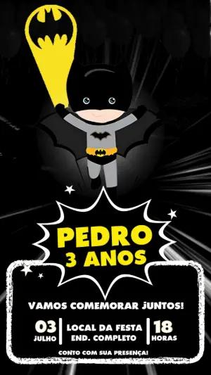 Convite Animado Aniversário Batman Cute para Editar Online