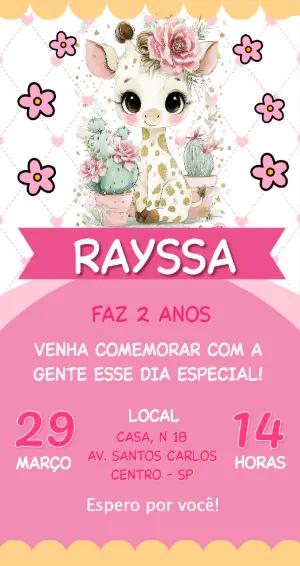 Convite de Aniversário Girafa Fofa Aquarela para Editar