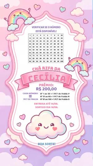 Chá Rifa Chuva de Amor Rosa e Lilás Modelo Digital Editável