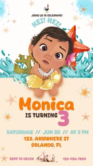 Editable Baby Moana Birthday Invitation Template