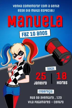 Convite Aniversário Arlequina para Editar Online