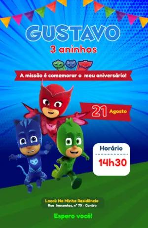 Convite de Aniversário PJ Masks Heróis de Pijama Editável
