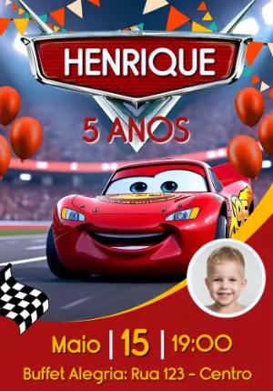 Convite Aniversário Infantil Carros com Foto Editável